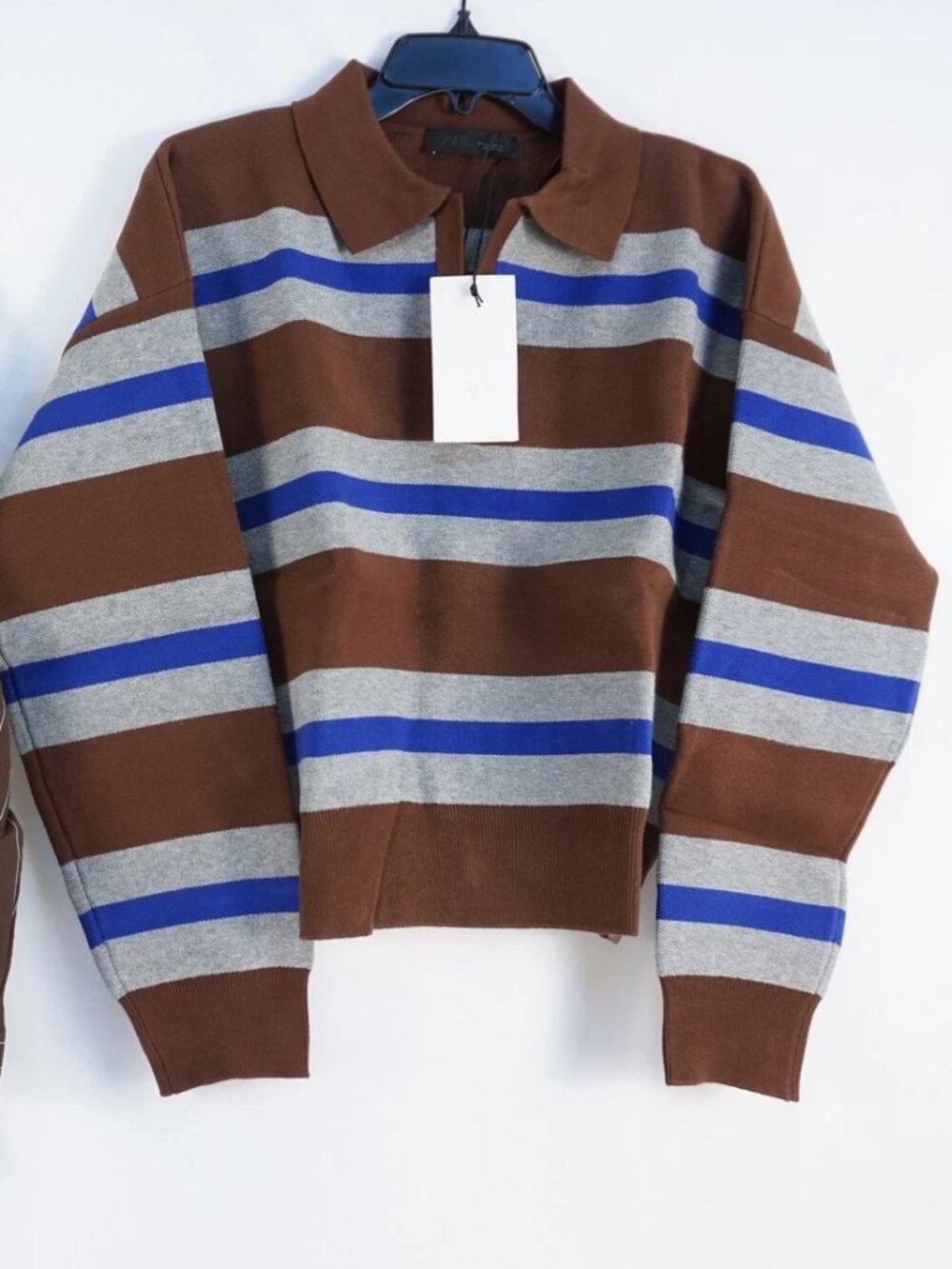 Zara Striped Polo Rugby Knit Cropped Boxy Work School Office Travel Winter Fall